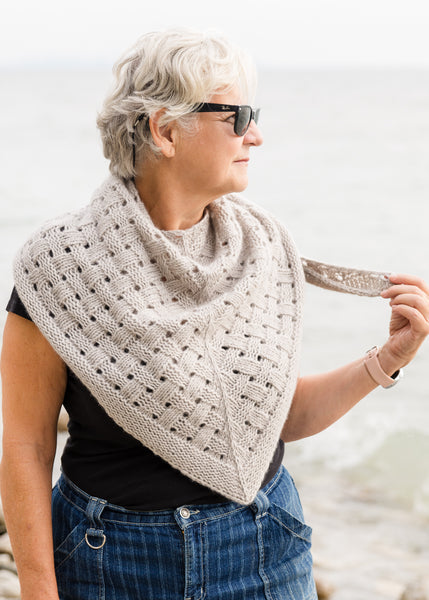 woman wearing handknit shawl