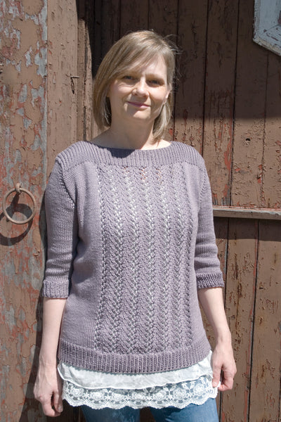 Modelled Shot of Lace Pullover knitting pattern