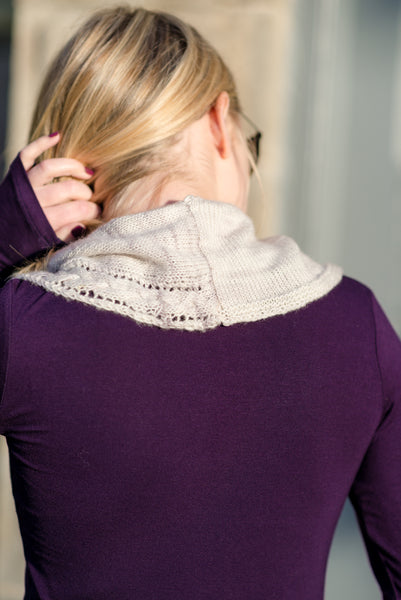 seam detail of a handknit cowl