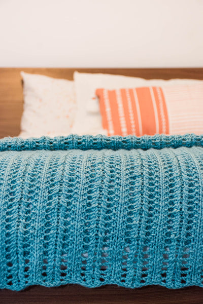 Close up of handknit blanket pattern