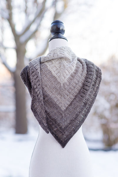 Lace Shawl knit from pattern modelled on a dressform