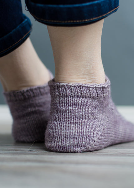 Back view of handknit ankle socks