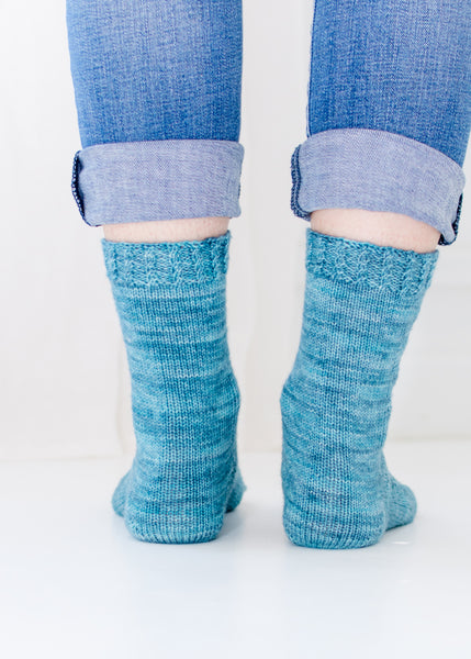 back view of handknit socks