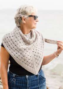 woman wearing handknit shawl