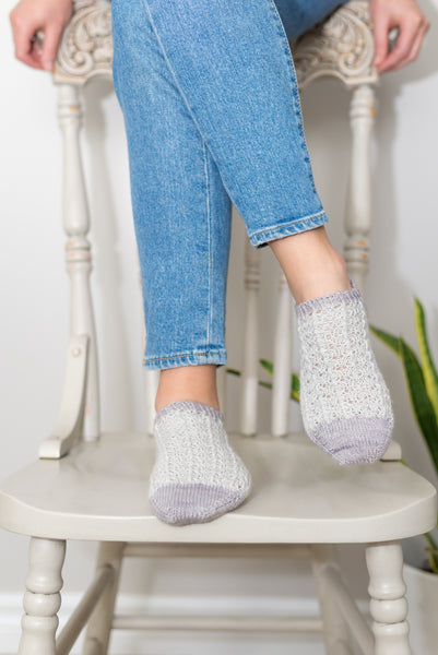handknit ankle sock with vertical lace