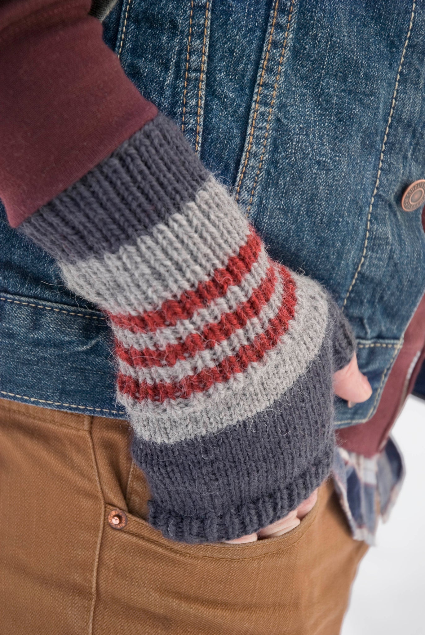 fingerless mitts on male model